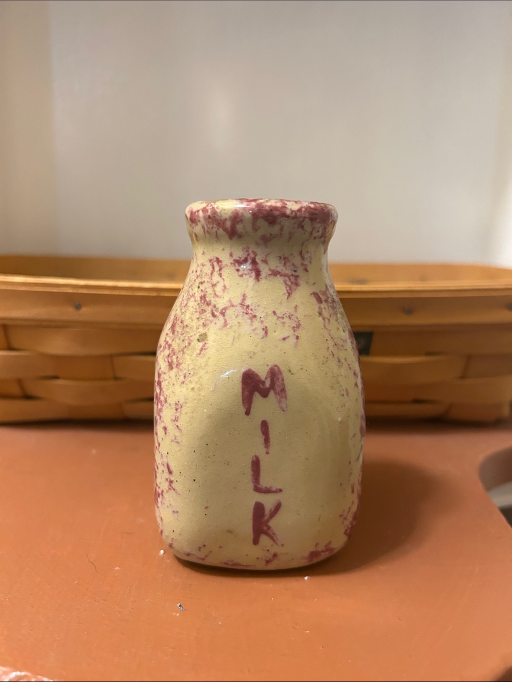 Vintage Purple/tan Spongeware Milk Bottle from Alpine Pottery Roseville Ohio